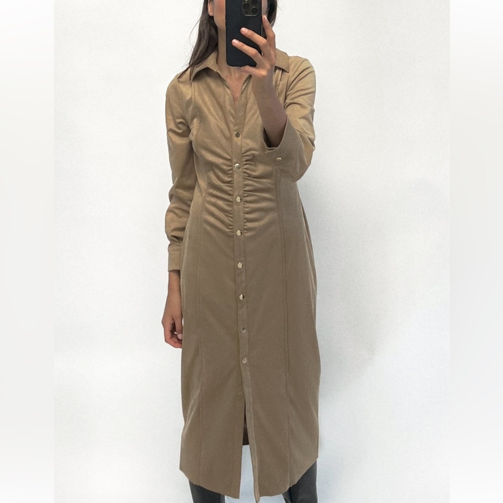 Zara ruched faux suede midi dress